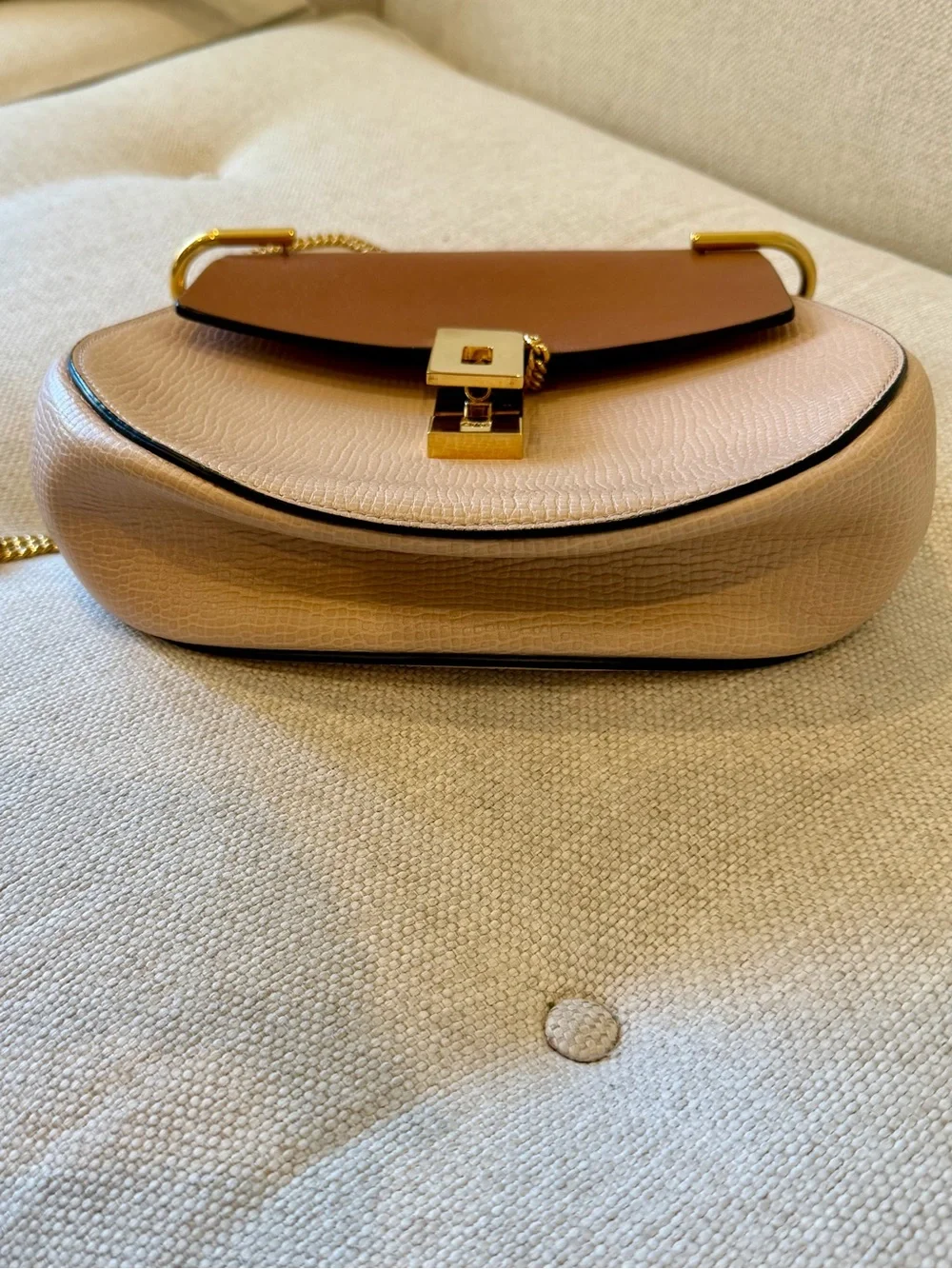 Chloe Drew Two-Tone Blush Pink and Cognac Brown Shoulder Bag with Gold Hardware